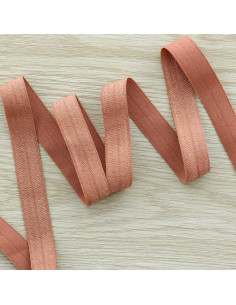 Pre-folded satin elastic bias 15 mm wide - Dark peach