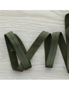 Pre-folded satin elastic bias 15 mm wide - Camouflage green