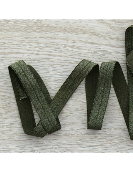 Pre-folded satin elastic bias 15 mm wide - Camouflage green