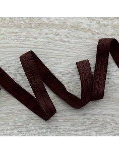 Pre-folded satin elastic bias 15 mm wide - Dark brown