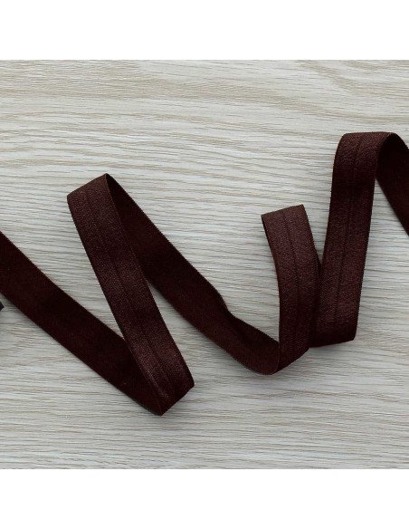 Pre-folded satin elastic bias 15 mm wide - Dark brown