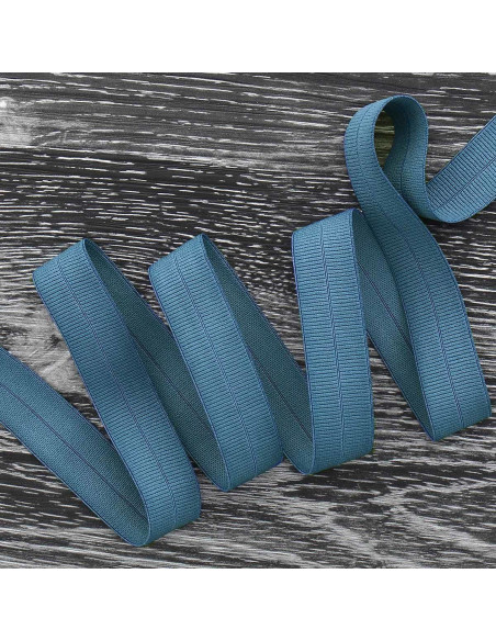 Pre-folded elastic bias tape, 20 mm wide - Denim blue