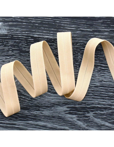 Pre-folded elastic bias tape, 20 mm wide - Light beige