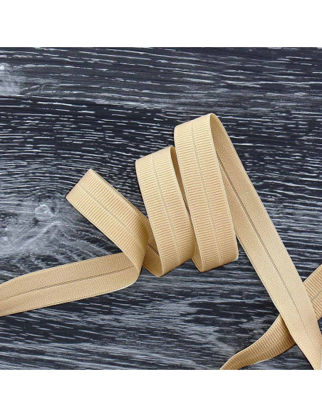 Pre-folded elastic bias tape, 20 mm wide - Sand