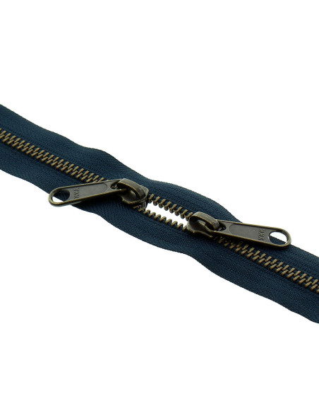 Back-to-back metal closure for bags 40 cm - Navy and bronze