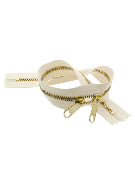 40 cm metal back-to-back closure for bags - Ecru and gold