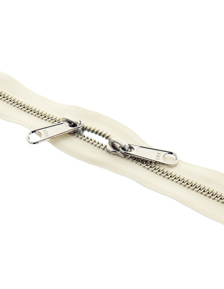 40 cm metal back-to-back closure for bags - Ecru and silver
