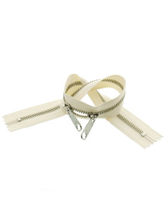 40 cm metal back-to-back closure for bags - Ecru and silver 2