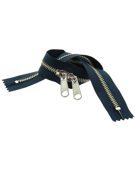 Back-to-back metal closure for bags 40 cm - Navy and silver
