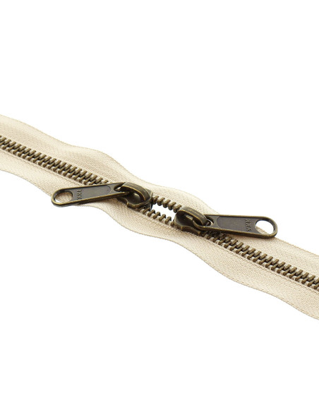 40 cm metal back-to-back closure for bags - Beige and bronze