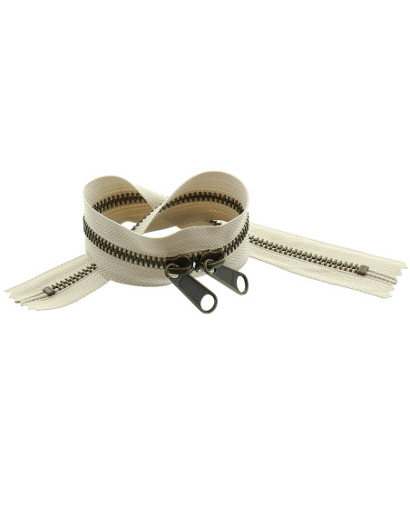 40 cm metal back-to-back closure for bags - Beige and bronze