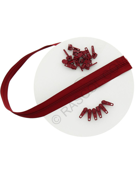 10-meter roll of nylon zipper - Dark red