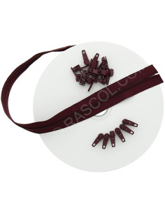 10-meter roll of nylon zipper - Bordeaux