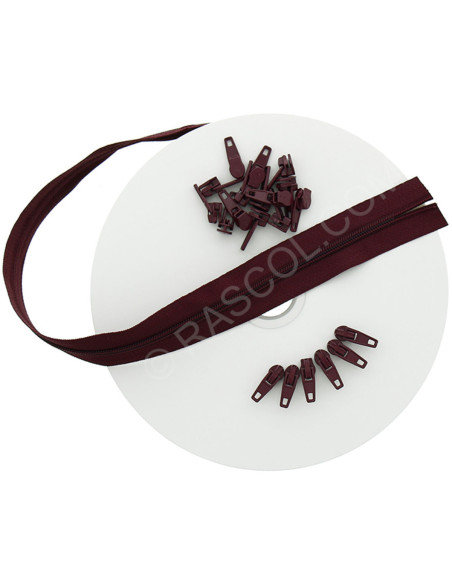 10-meter roll of nylon zipper - Bordeaux