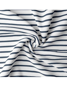 Breton striped jersey fabric - White and blue