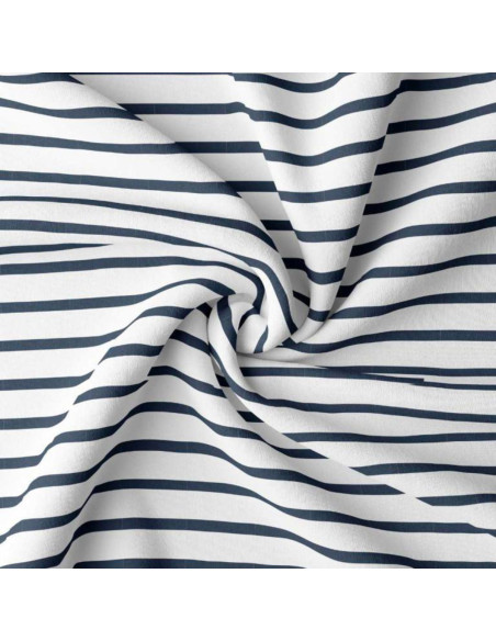 Breton striped jersey fabric - White and blue