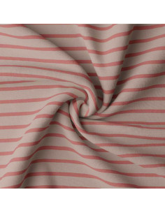 Breton striped jersey fabric - Pebble and paprika