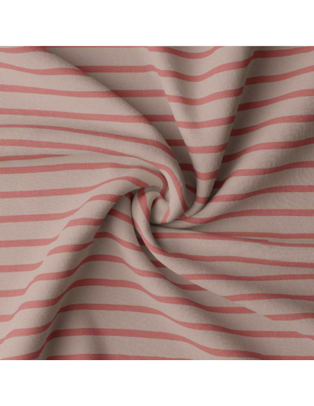 Breton striped jersey fabric - Pebble and paprika
