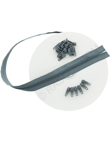 10-meter roll of nylon zipper - Medium gray