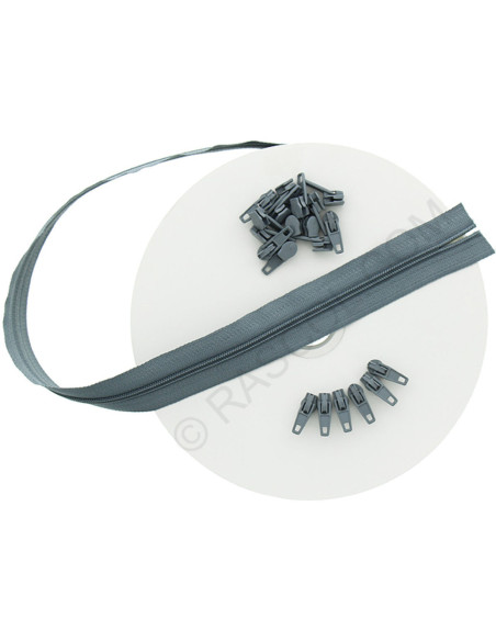10-meter roll of nylon zipper - Medium gray