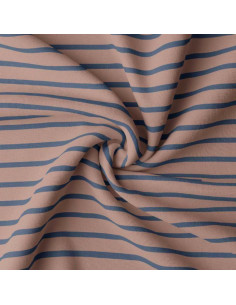 Breton striped jersey fabric - Cassonade and indigo
