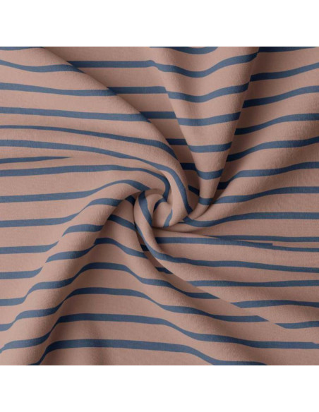 Breton striped jersey fabric - Cassonade and indigo