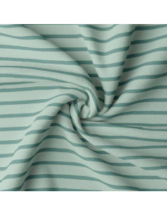 Breton striped jersey fabric - Verdigris and eucalyptus