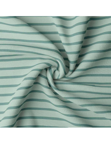 Breton striped jersey fabric - Verdigris and eucalyptus