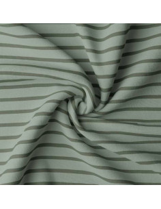 Breton striped jersey fabric - Almond and fern