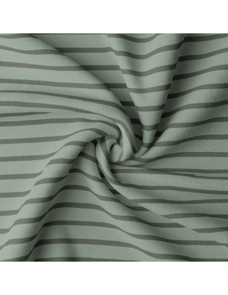 Breton striped jersey fabric - Almond and fern