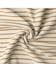 Breton striped jersey fabric - Ecru and camel