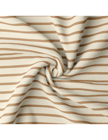 Breton striped jersey fabric - Ecru and camel