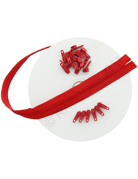 10-meter roll of nylon zipper - Bright red