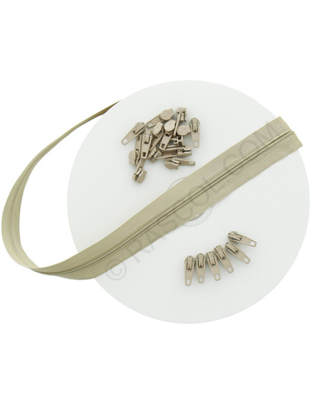 10-meter roll of nylon zipper - Dark beige