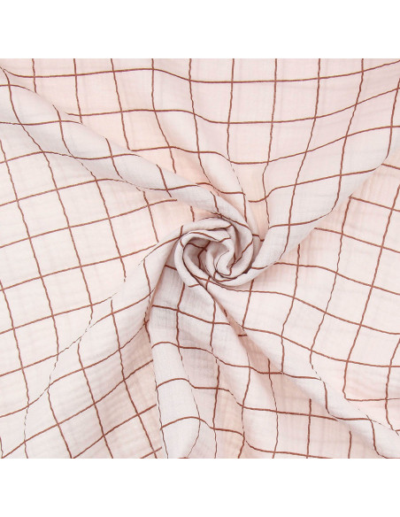Double gauze fabric with checks - Morganite and fawn