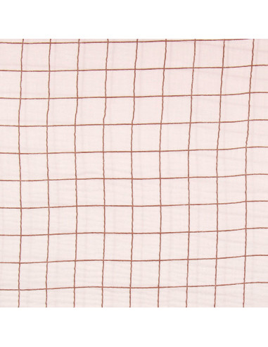 Double gauze fabric with checks - Morganite and fawn