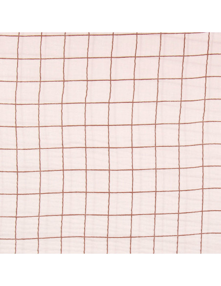 Double gauze fabric with checks - Morganite and fawn