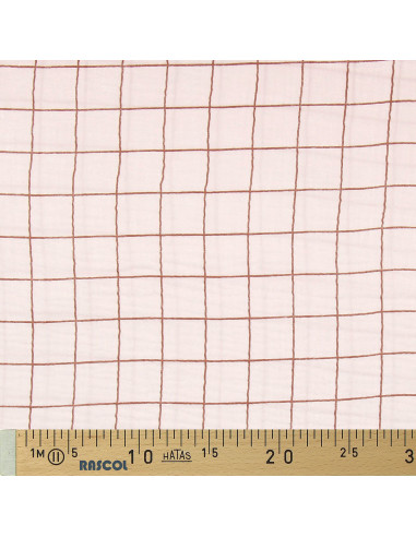 Double gauze fabric with checks - Morganite and fawn