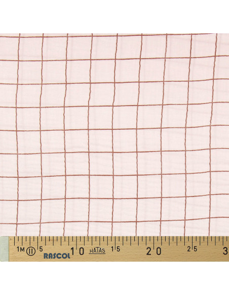 Double gauze fabric with checks - Morganite and fawn
