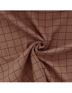 Double gauze fabric with checks - Chestnut and black coffee