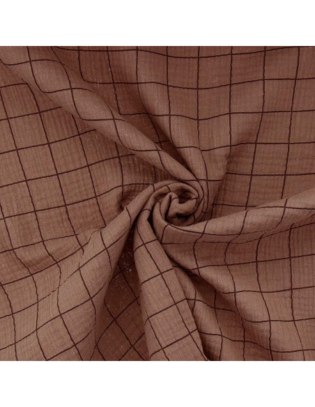 Double gauze fabric with checks - Chestnut and black coffee