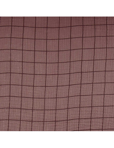 Double gauze fabric with checks - Chestnut and black coffee