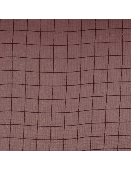 Double gauze fabric with checks - Chestnut and black coffee