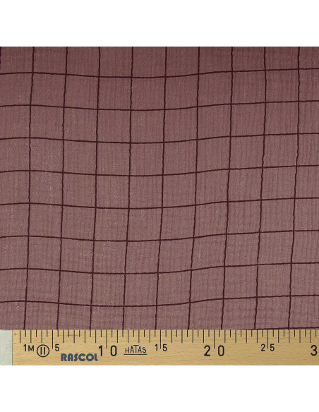 Double gauze fabric with checks - Chestnut and black coffee