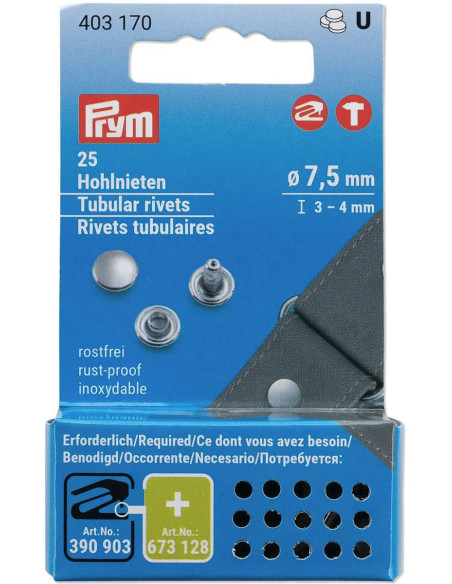Set of 25 tubular rivets 3-4 mm silver VARIO Creative Tool