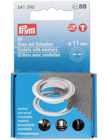 Set of 20 eyelets with 11 mm washers in silver VARIO Creative Tool