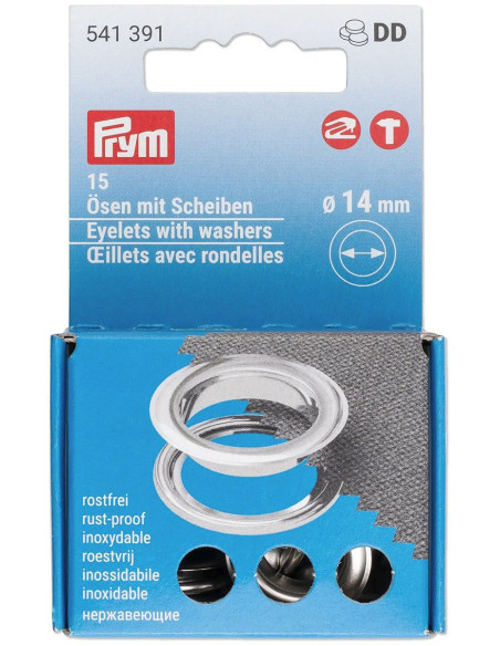 Set of 15 eyelets with 14 mm washers in silver VARIO Creative Tool