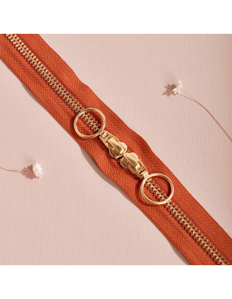 Gold and Chesnut double slider zipper 40 cm - Atelier Brunette