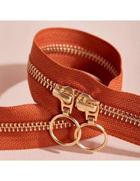 Gold and Chesnut double slider zipper 40 cm - Atelier Brunette