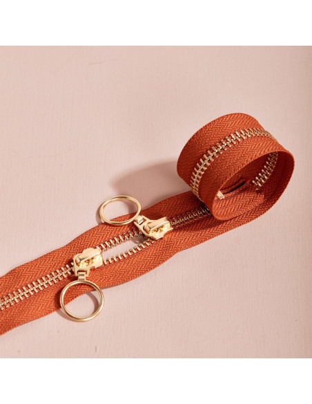 Gold and Chesnut double slider zipper 40 cm - Atelier Brunette